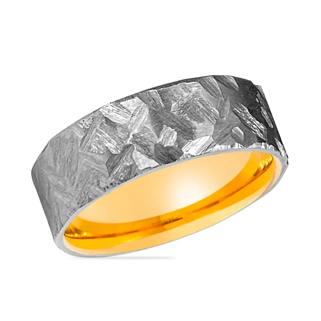 FINCH | Gold Ring, Silver Titanium Ring, Hammered, Flat