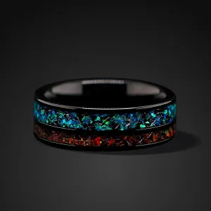 Fire Opal Ring Meteorite Wedding Band Stainless Steel Opal Wedding Band 7mm