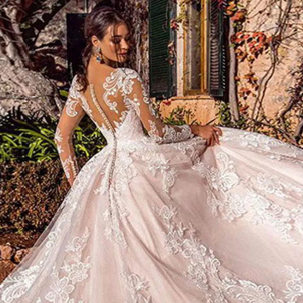FISA Gorgeous Lace Long Sleeves Wedding Dress 2024 Appliques Bridal Gown Illusion Back Sweetheart Tulle A Line Vestidos De Novia