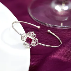 Floral Design with Ruby Stone Pure Sterling Silver Bracelet