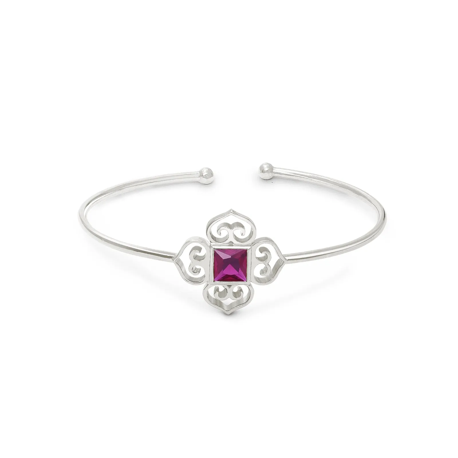 Floral Design with Ruby Stone Pure Sterling Silver Bracelet