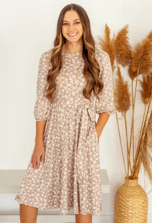 Floral Dress in Taupe