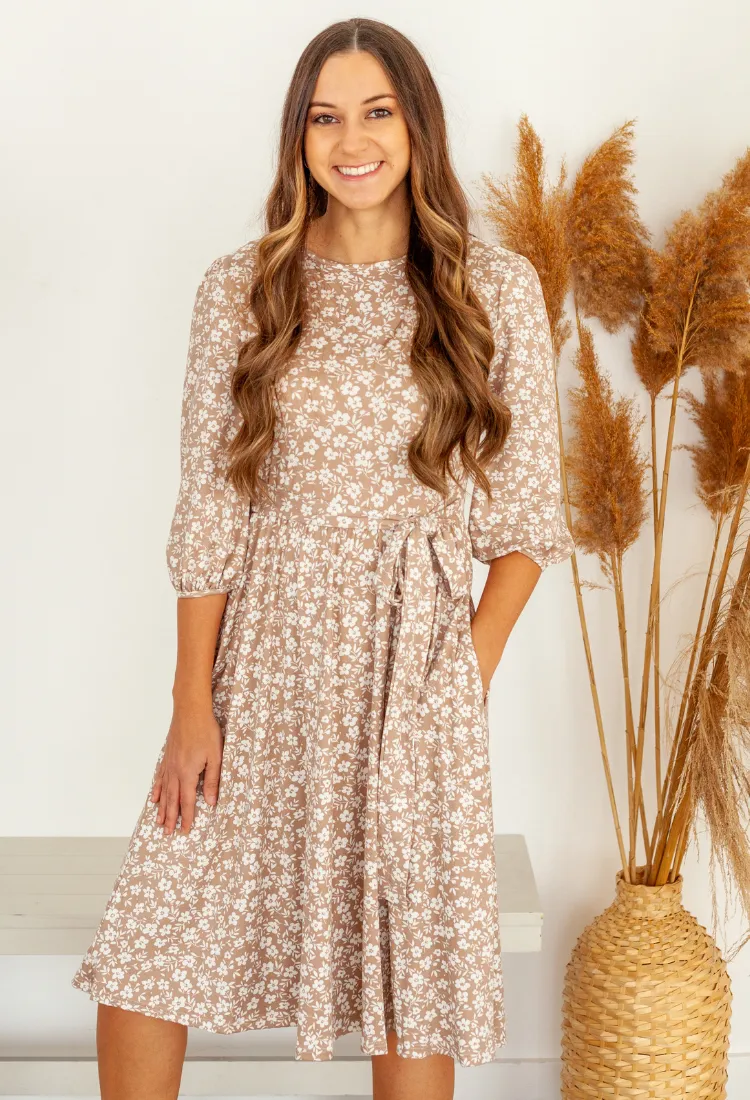 Floral Dress in Taupe