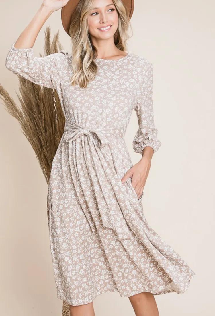 Floral Dress in Taupe
