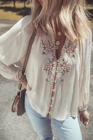 Floral Embroidered Textured Loose Shirt