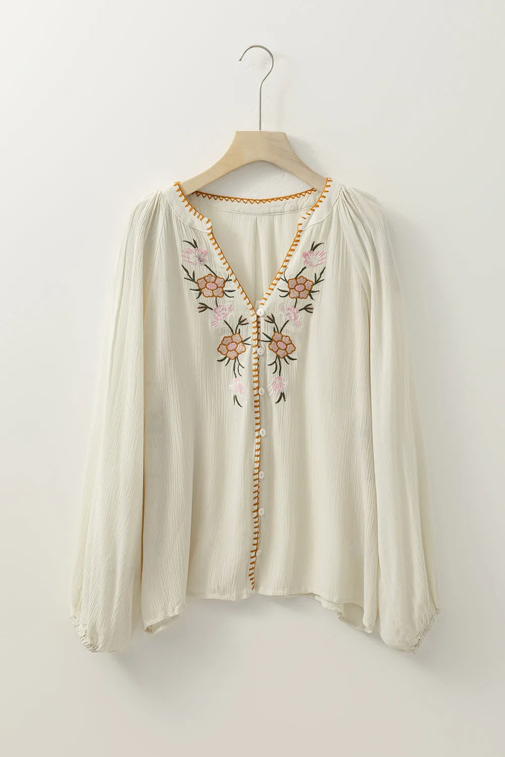 Floral Embroidered Textured Loose Shirt