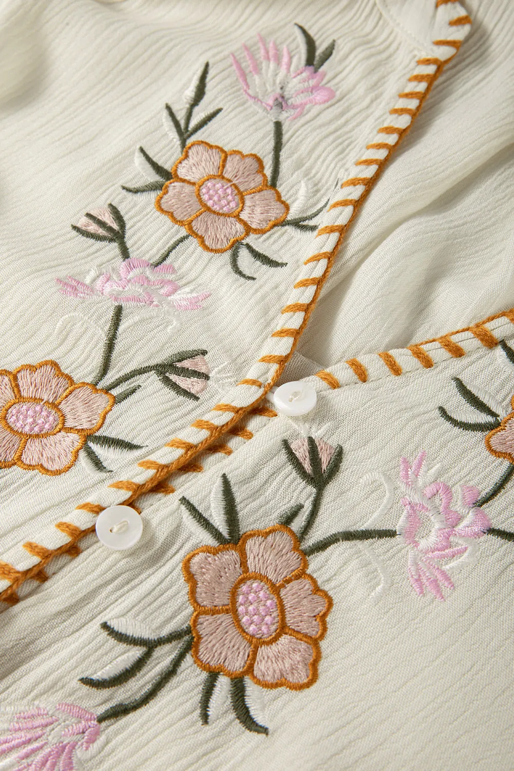 Floral Embroidered Textured Loose Shirt