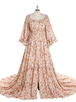 Floral Fabric Flar Sleeves Woman Dresses Strectch Neck Photography Dresses Baby Shower Dress for Pregnant Woman YW2025-3