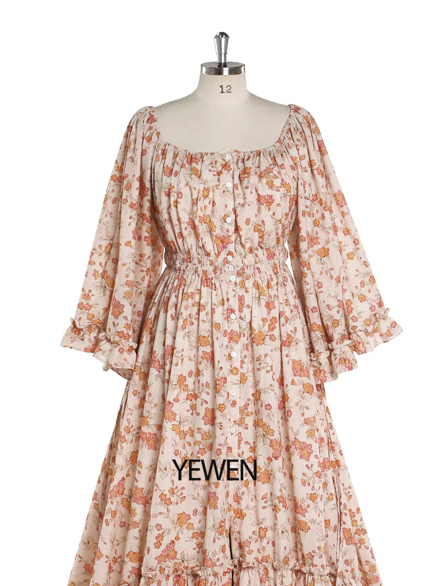 Floral Fabric Flar Sleeves Woman Dresses Strectch Neck Photography Dresses Baby Shower Dress for Pregnant Woman YW2025-3