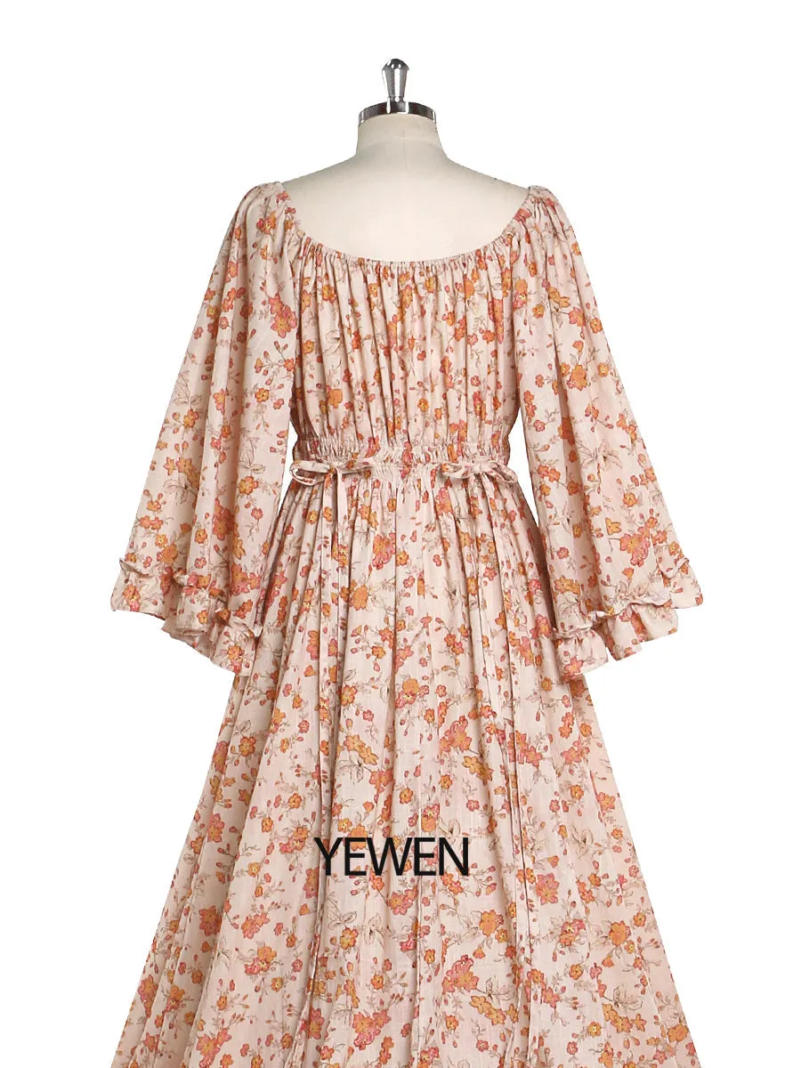 Floral Fabric Flar Sleeves Woman Dresses Strectch Neck Photography Dresses Baby Shower Dress for Pregnant Woman YW2025-3