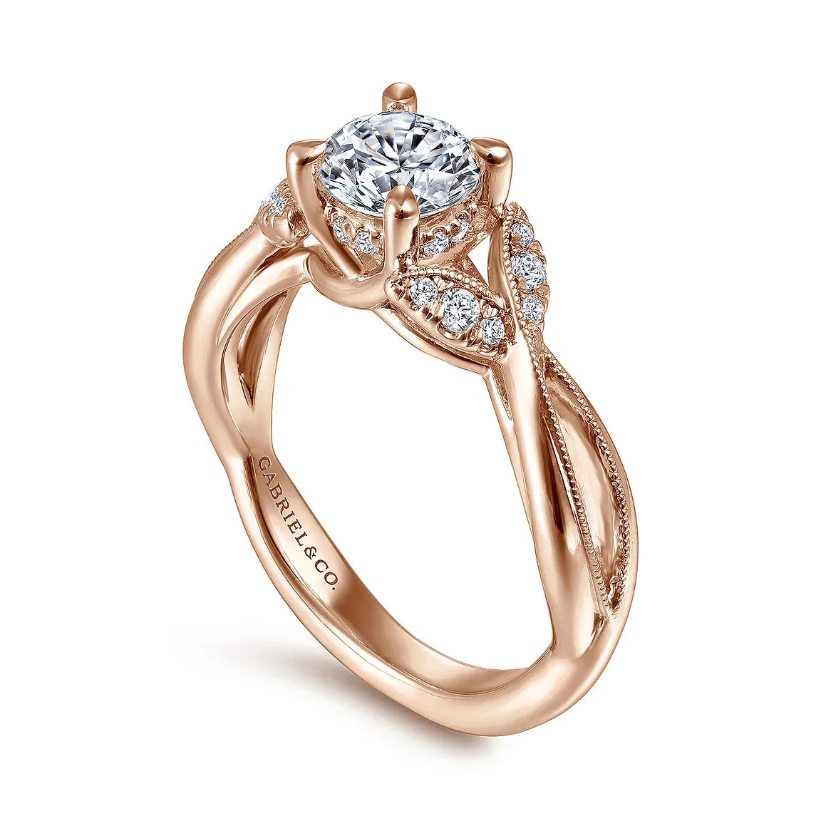Floral Inspired Twist Round Diamond Engagement Ring Mounting