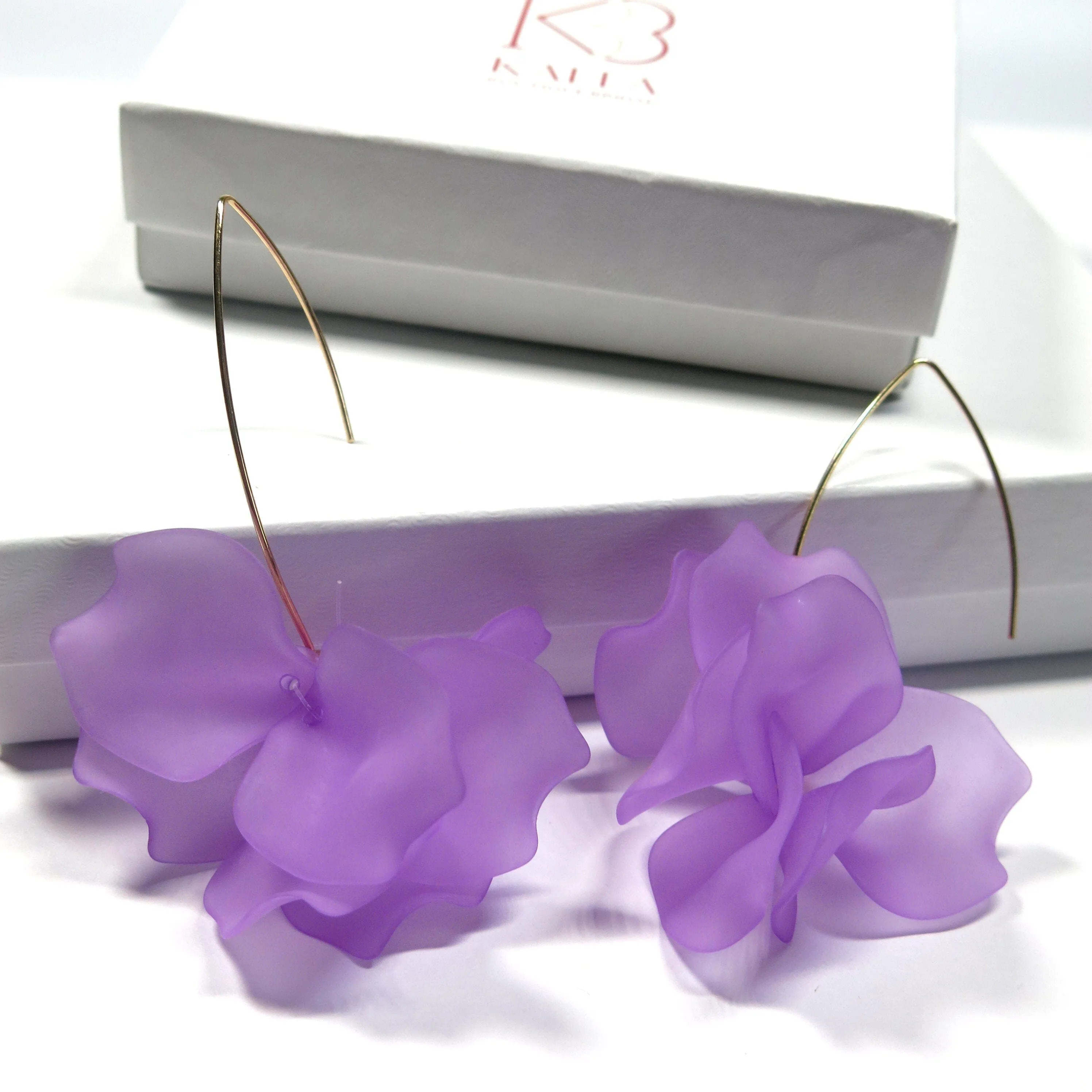 Floral Petal Marquise Hoop Earrings, White Floral Earrings, Wedding Layered Flower Hoops for Brides or Bridesmaids