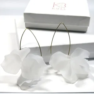 Floral Petal Marquise Hoop Earrings, White Floral Earrings, Wedding Layered Flower Hoops for Brides or Bridesmaids