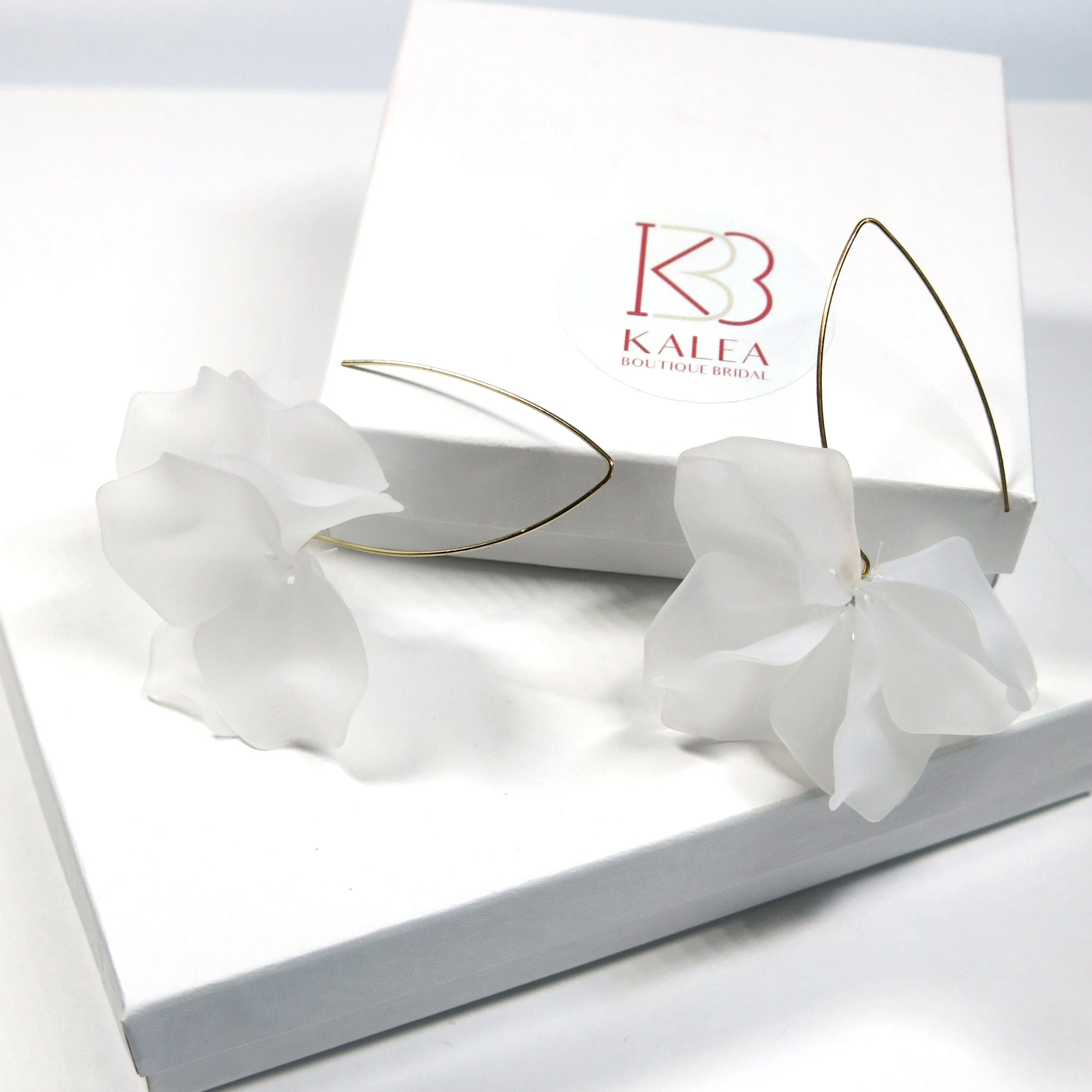 Floral Petal Marquise Hoop Earrings, White Floral Earrings, Wedding Layered Flower Hoops for Brides or Bridesmaids