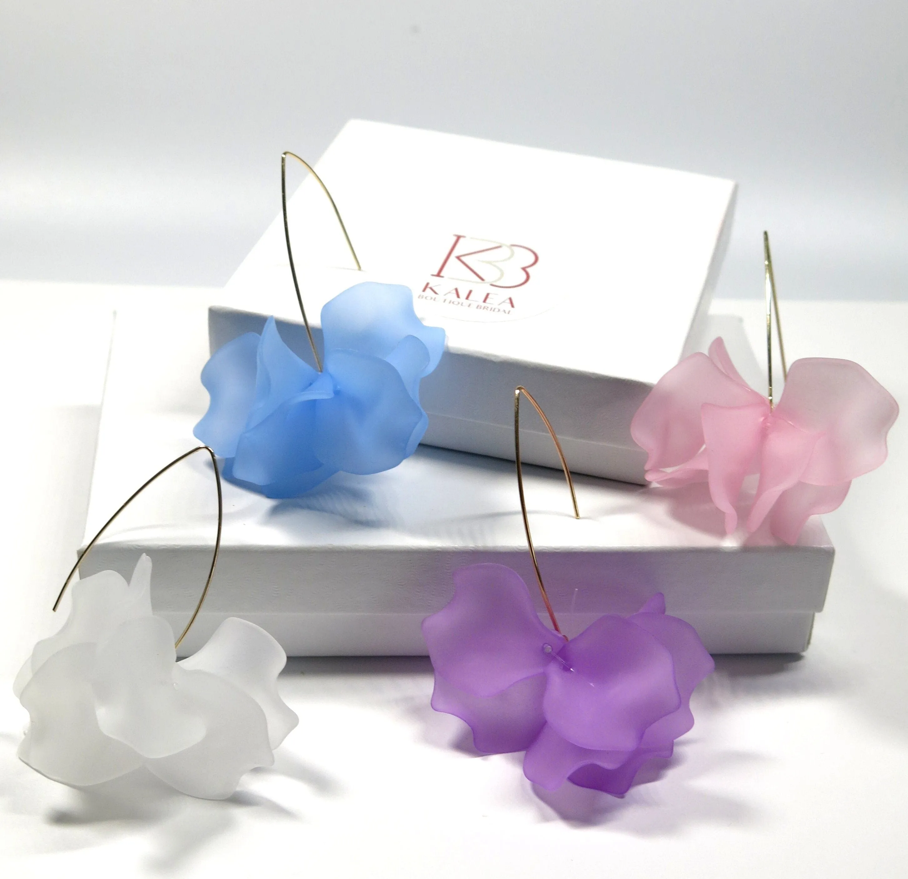 Floral Petal Marquise Hoop Earrings, White Floral Earrings, Wedding Layered Flower Hoops for Brides or Bridesmaids