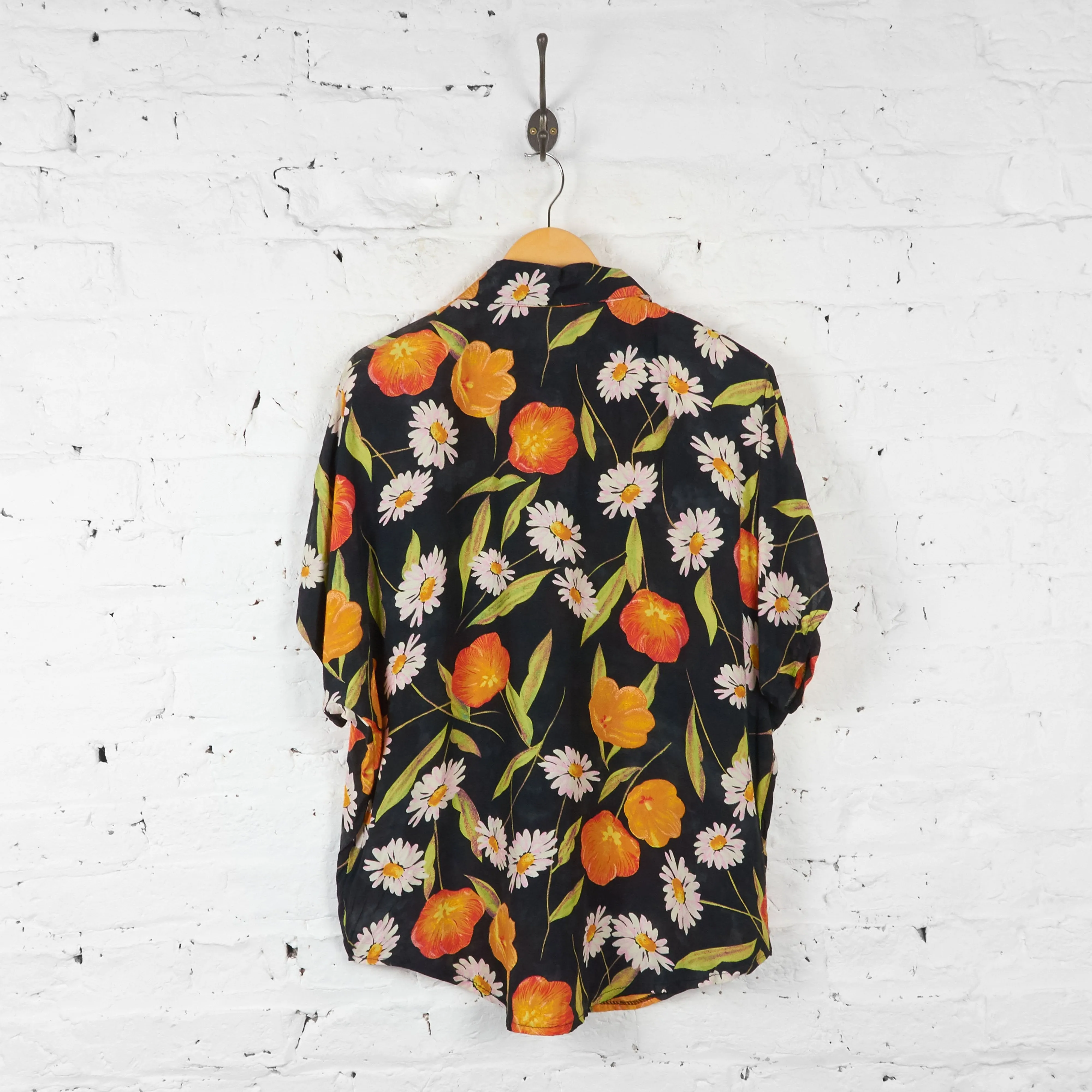 Floral Print Blouse - Black - Womens XL
