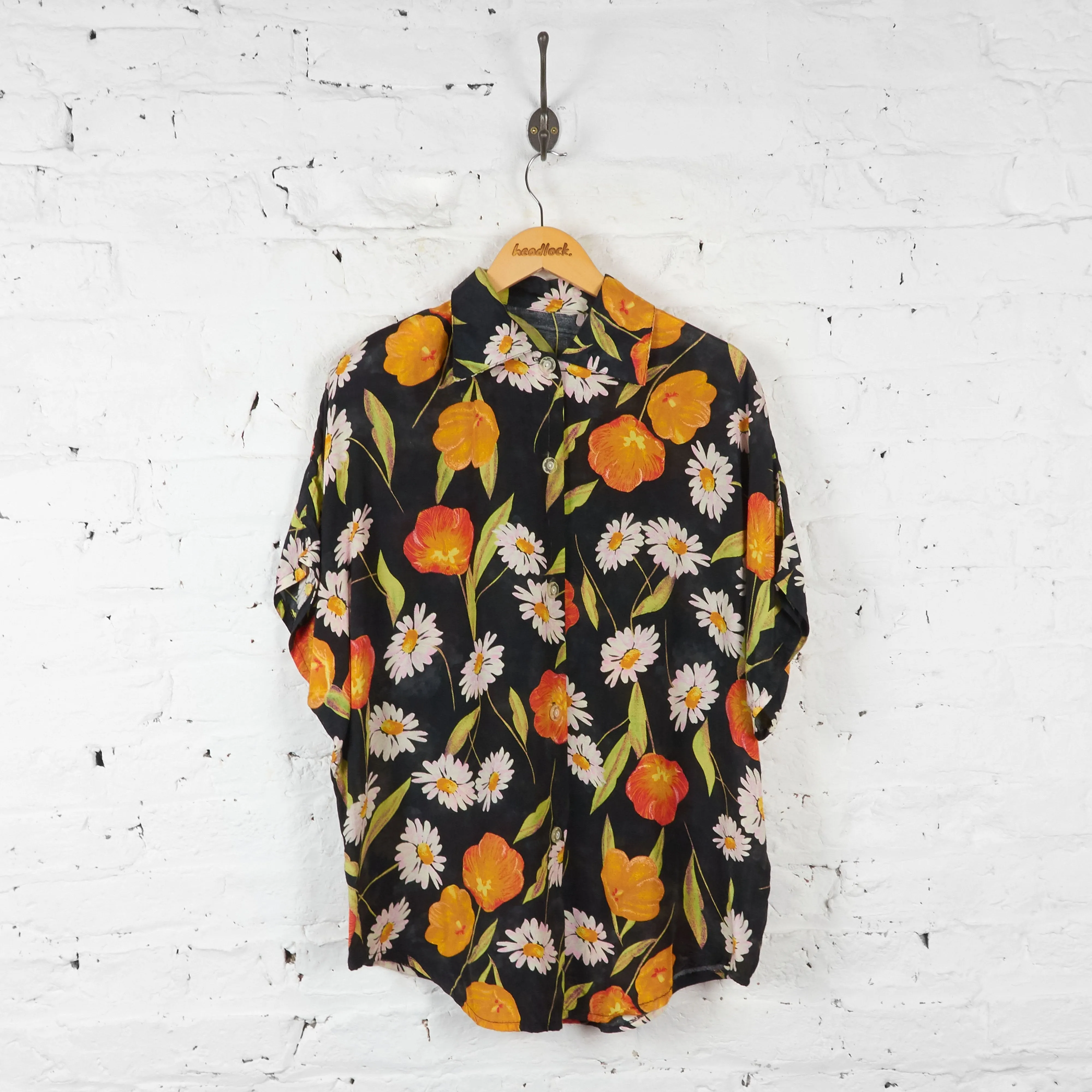 Floral Print Blouse - Black - Womens XL