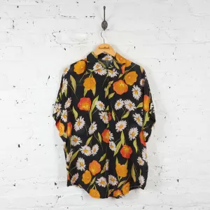Floral Print Blouse - Black - Womens XL