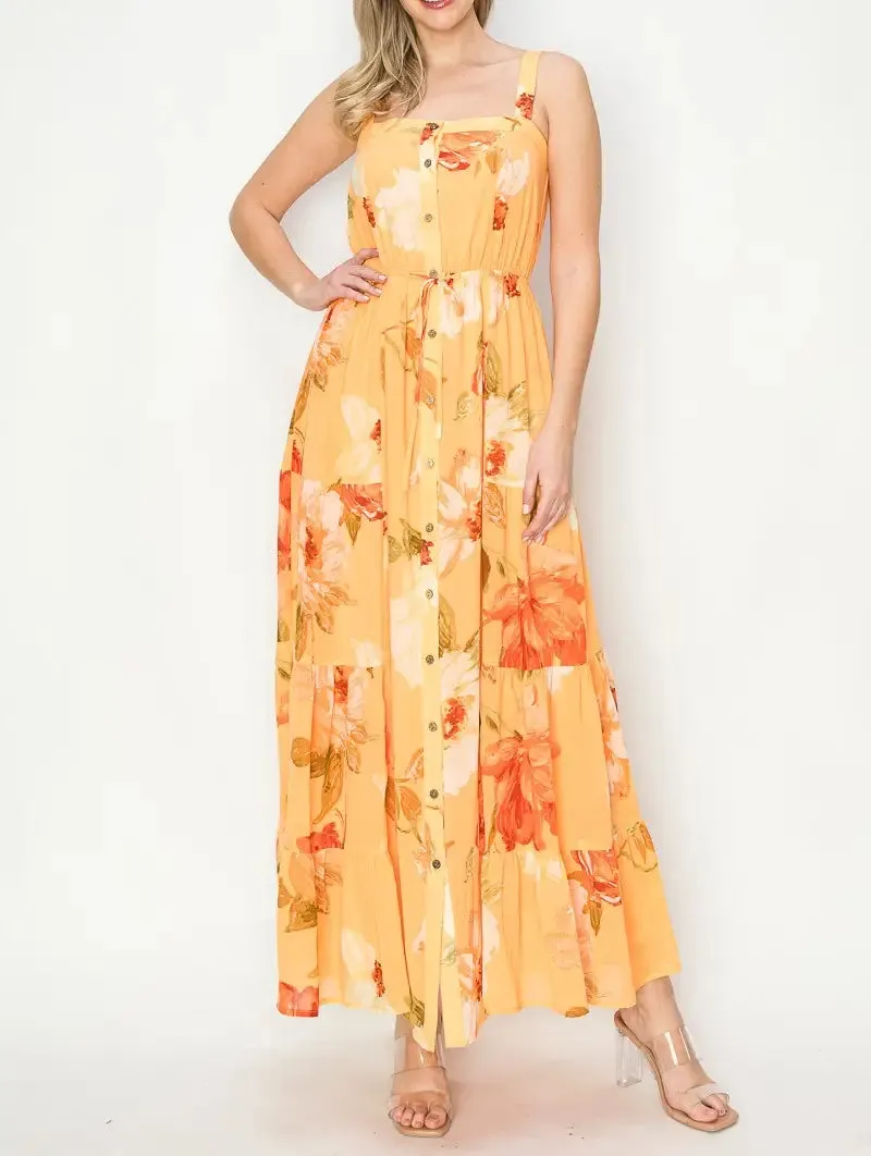 FLORAL PRINT BUTTON DOWN MAXI DRESS