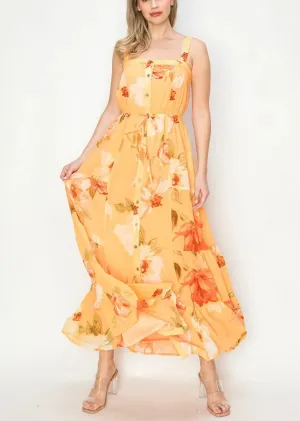 FLORAL PRINT BUTTON DOWN MAXI DRESS