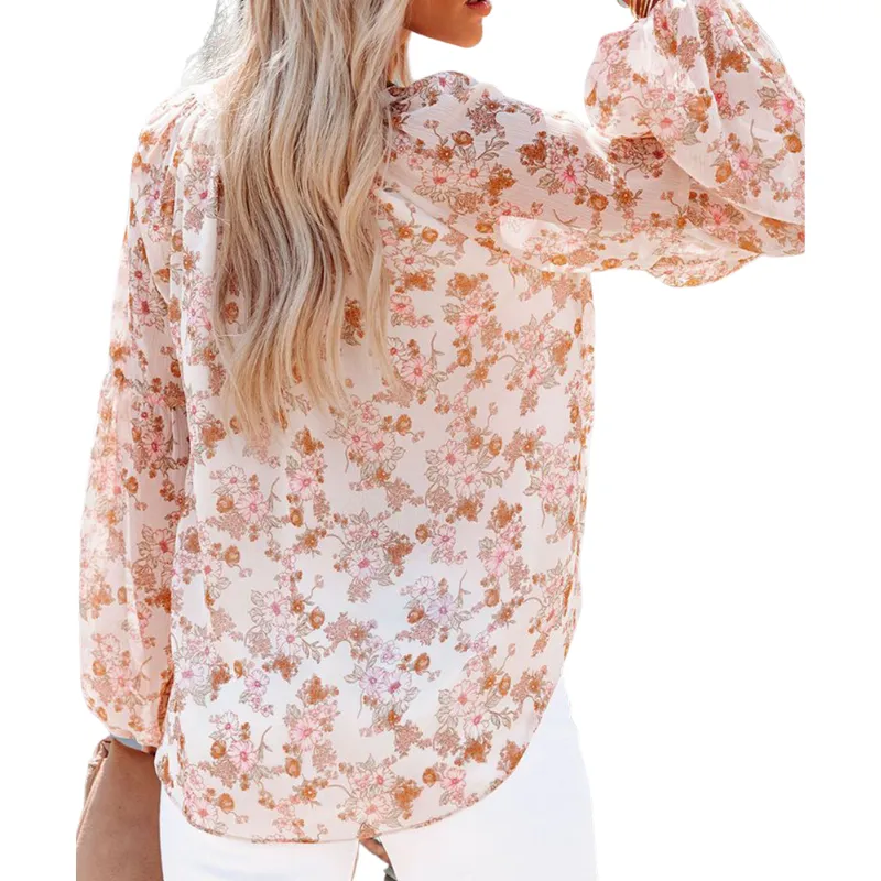 Floral Print Lantern Sleeves Shirt