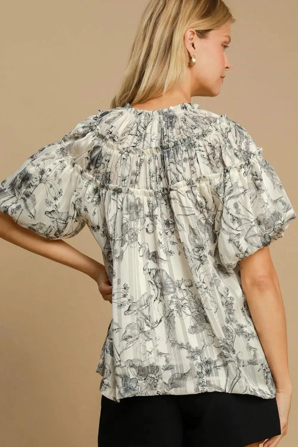 Floral Print Metallic Ruffle Blouse | Chic Everyday Fashion Statement