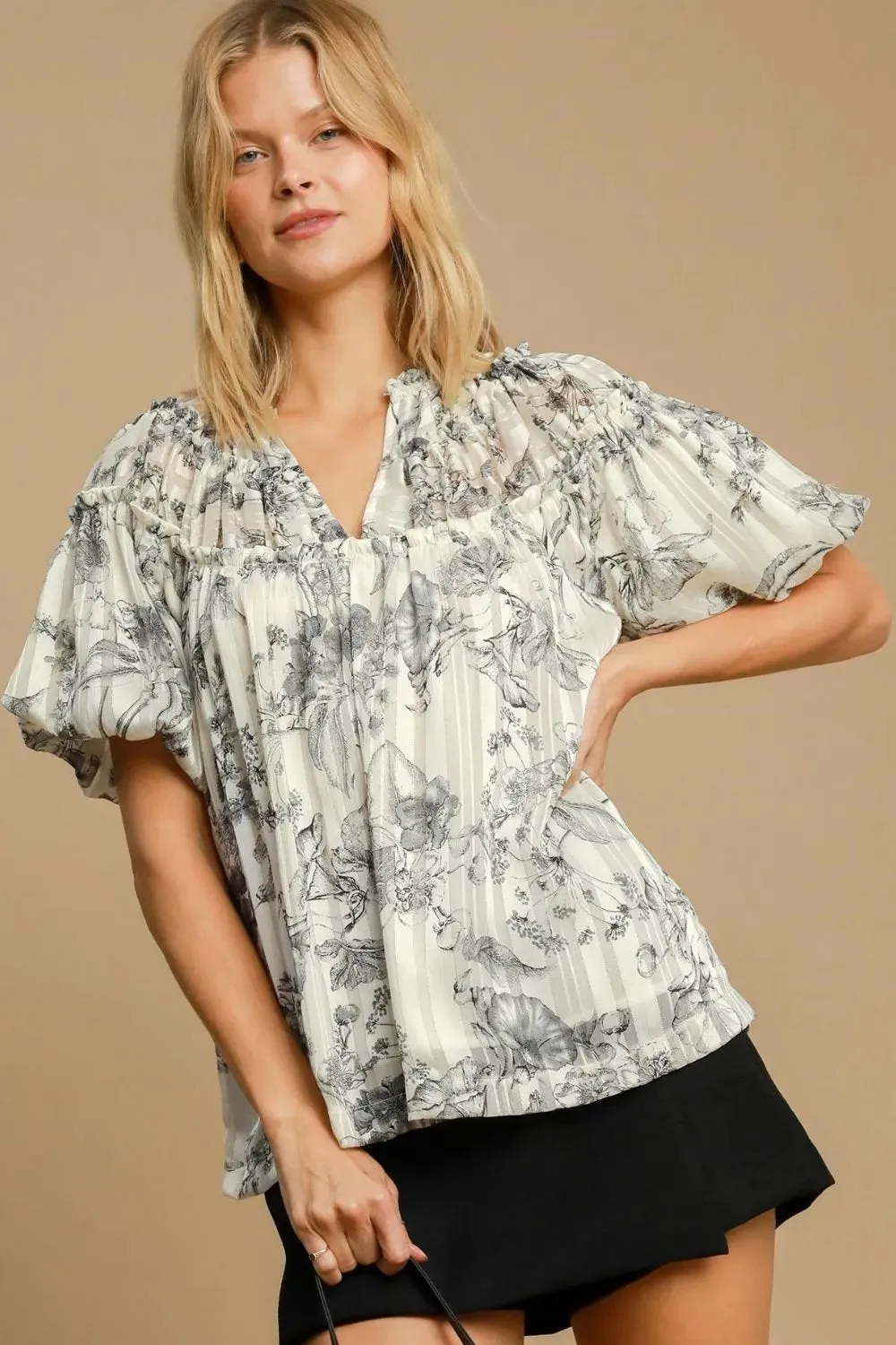 Floral Print Metallic Ruffle Blouse | Chic Everyday Fashion Statement