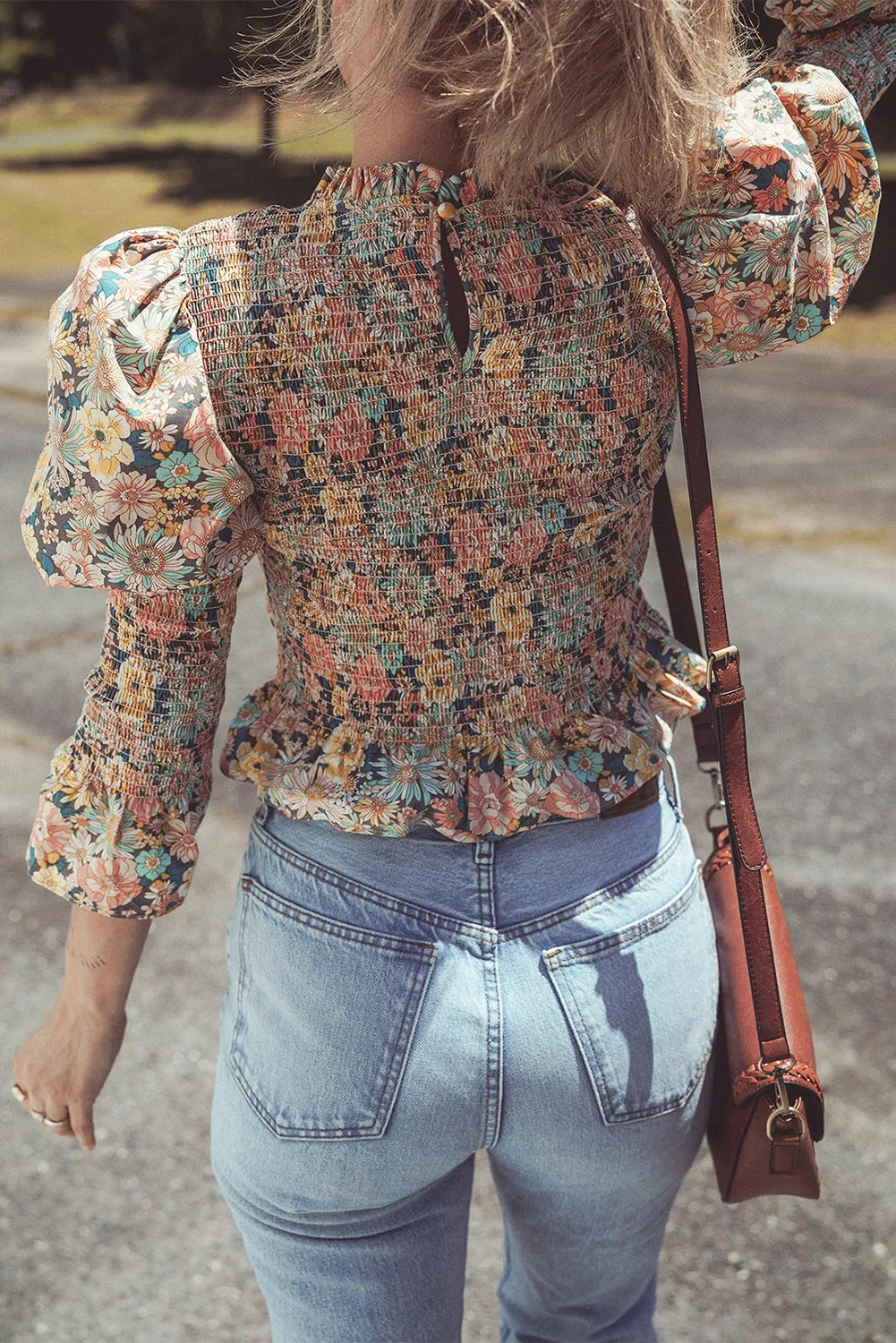 Floral Print Smocked Ruffled Crop Top