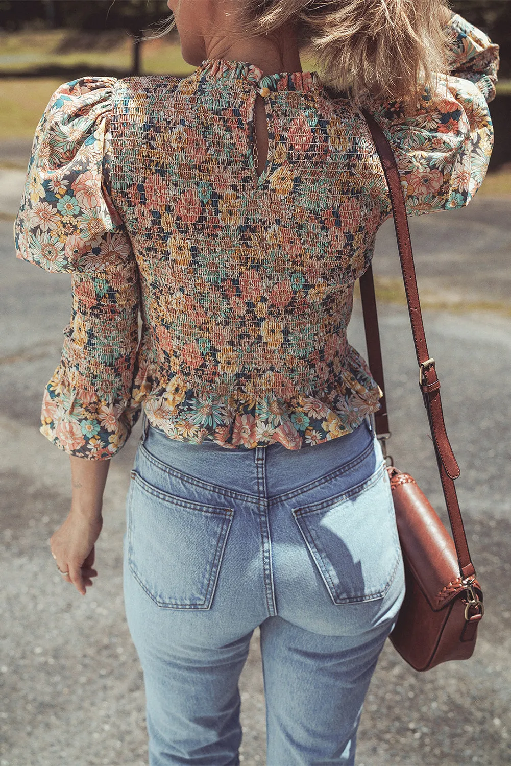 Floral Print Smocked Ruffled Crop Top
