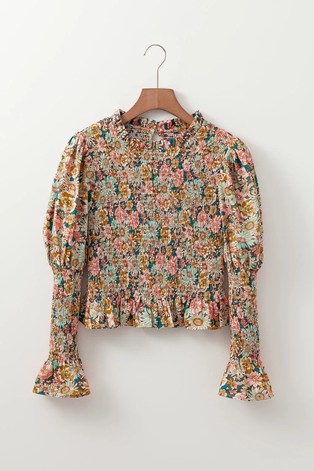 Floral Print Smocked Ruffled Crop Top