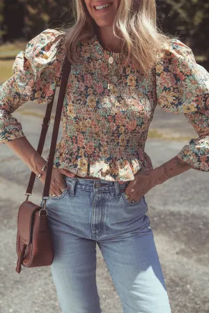 Floral Print Smocked Ruffled Crop Top
