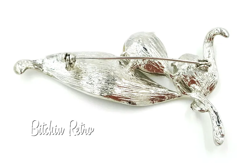 Floral Rhinestone Brooch Pear Cut Flower Pin With Pave Set Leaves
