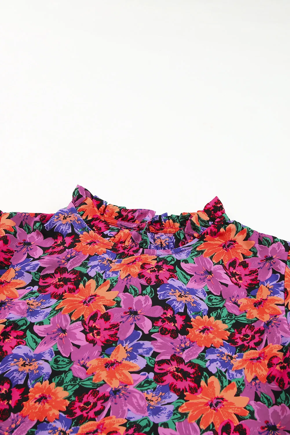 Floral Round Neck Puff Sleeve Blouse