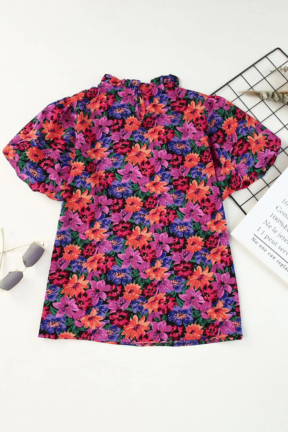 Floral Round Neck Puff Sleeve Blouse