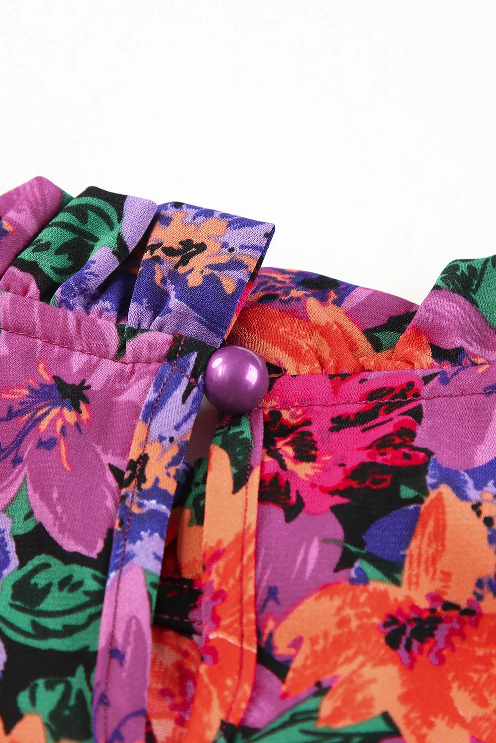Floral Round Neck Puff Sleeve Blouse
