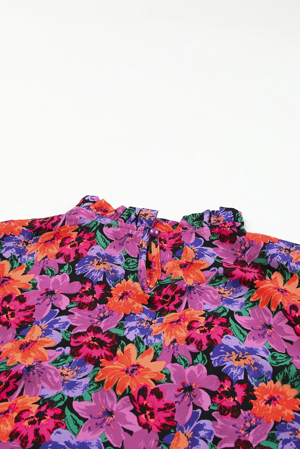 Floral Round Neck Puff Sleeve Blouse