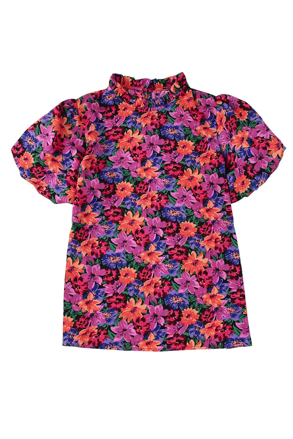 Floral Round Neck Puff Sleeve Blouse