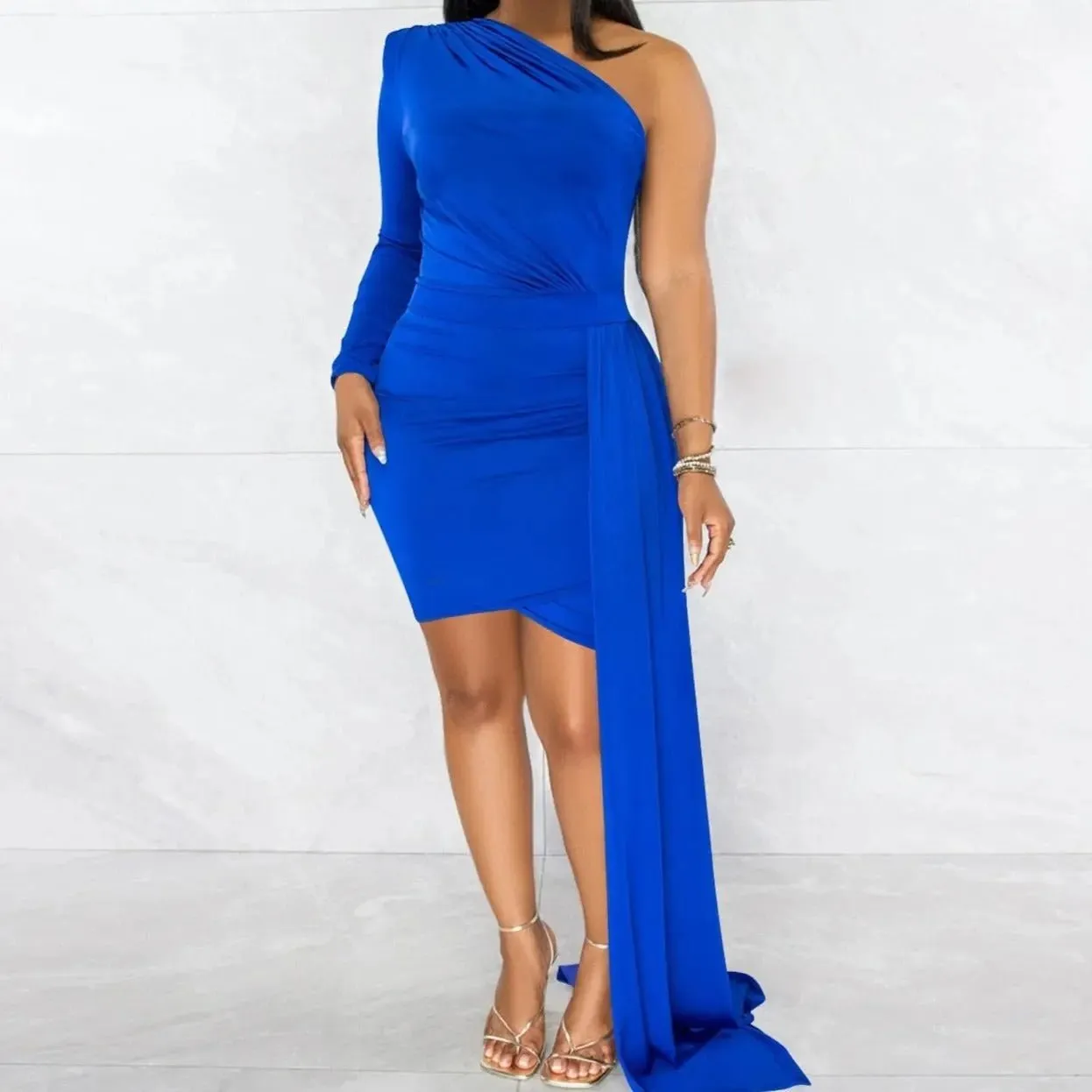 Florie Slinky Bodycon Mini Dress With Side Drape