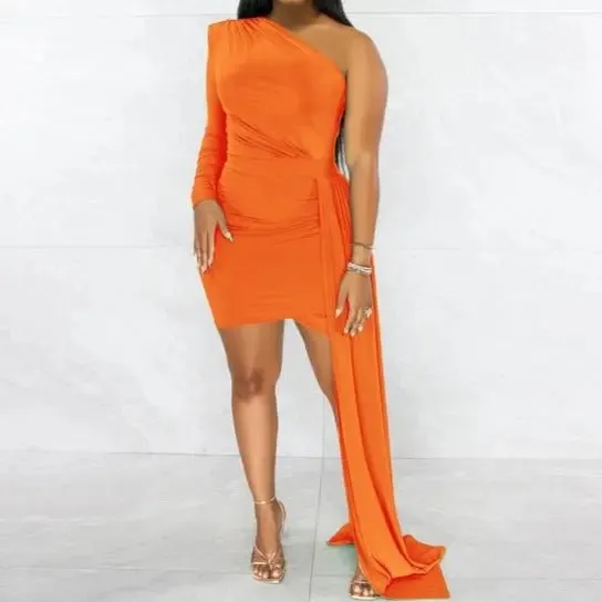Florie Slinky Bodycon Mini Dress With Side Drape