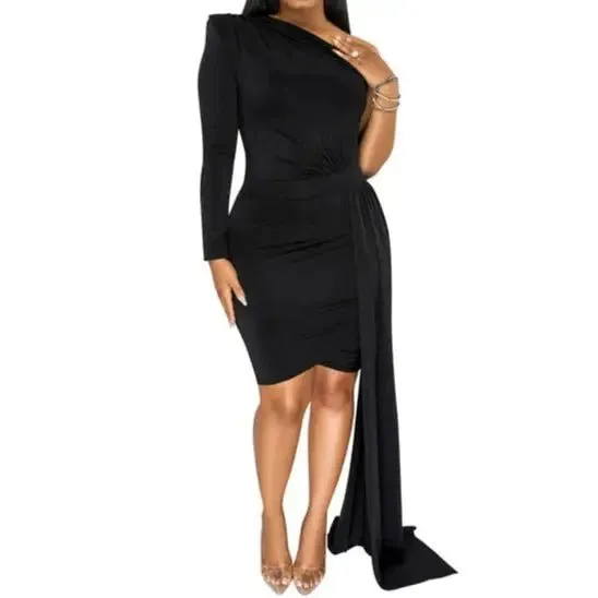 Florie Slinky Bodycon Mini Dress With Side Drape