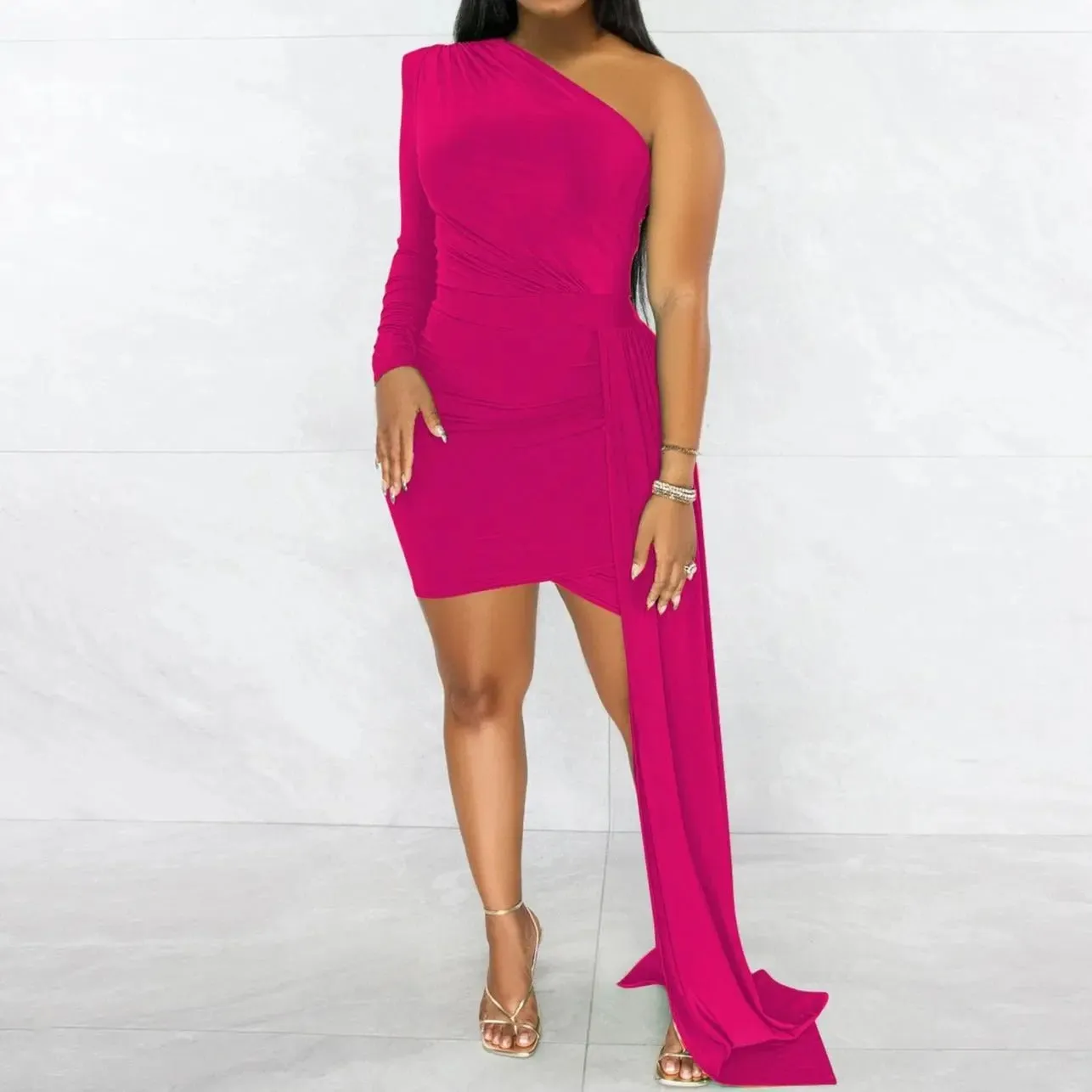 Florie Slinky Bodycon Mini Dress With Side Drape
