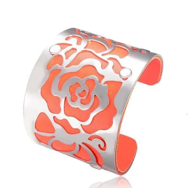 Flower Engraved Cuff Bangles