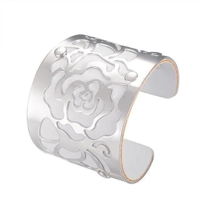 Flower Engraved Cuff Bangles