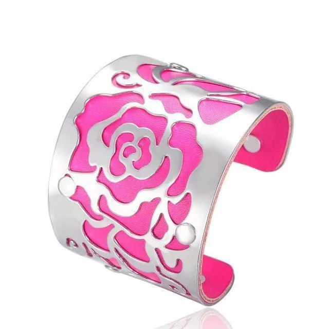 Flower Engraved Cuff Bangles