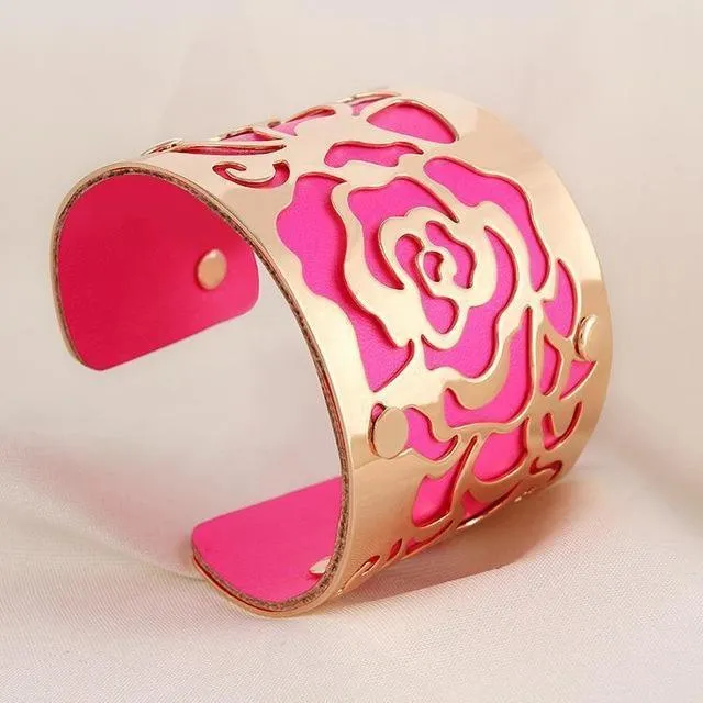 Flower Engraved Cuff Bangles