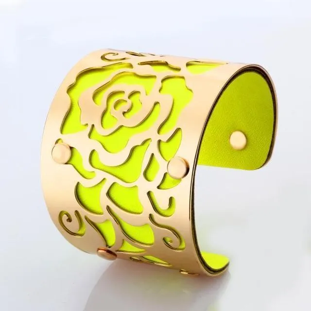 Flower Engraved Cuff Bangles
