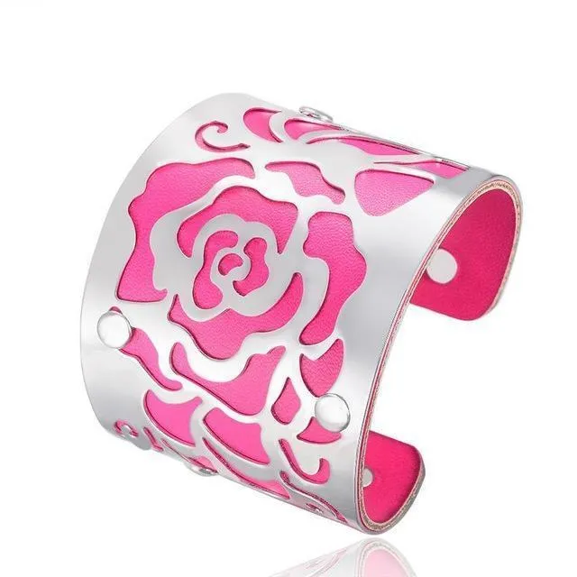 Flower Engraved Cuff Bangles
