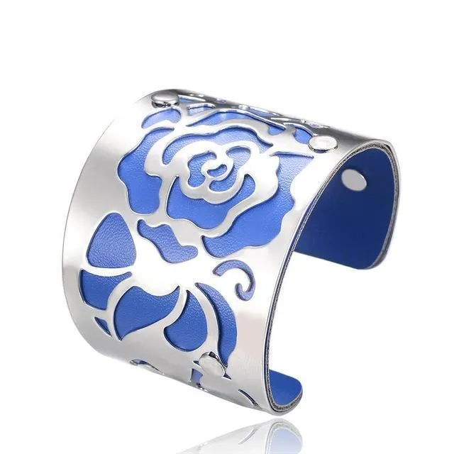 Flower Engraved Cuff Bangles