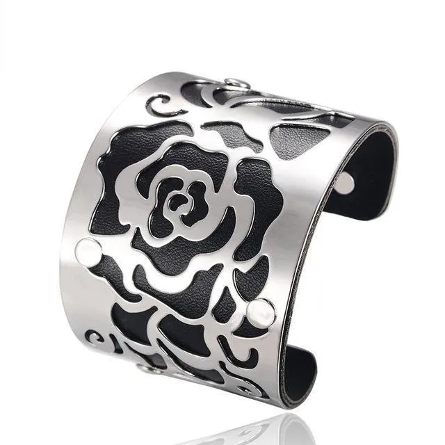 Flower Engraved Cuff Bangles
