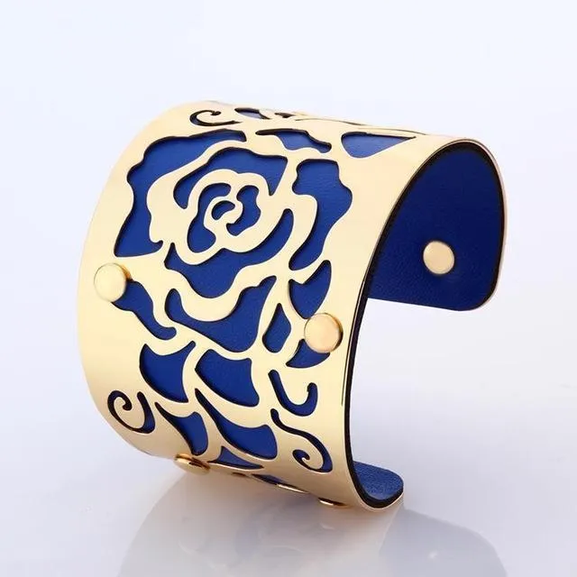 Flower Engraved Cuff Bangles